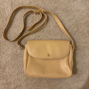 Etienne Aigner Tan Leather Crossbody Bag with Flap Closure